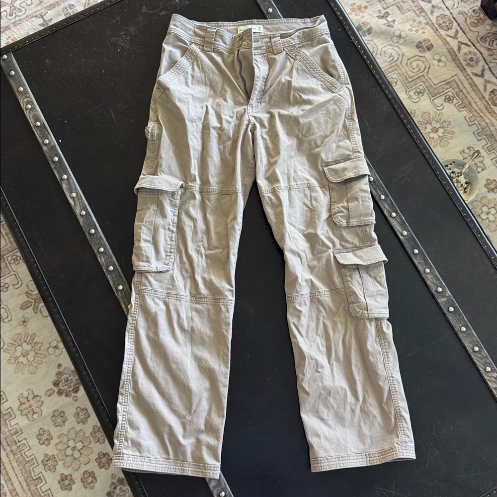 ABERCROMBIE & FITCH Sz 30 LONG Khaki Cargo Dbl Stitch Womens Pants Skater EUC